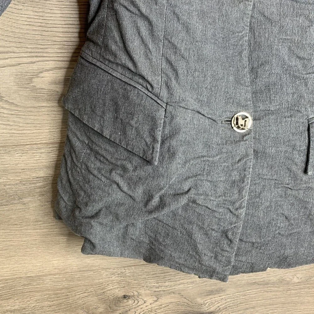 Versace Jacket Womens Size 8 Grey 2 Button Closure Notch Lapel Shoulder Pads - Picture 5 of 11